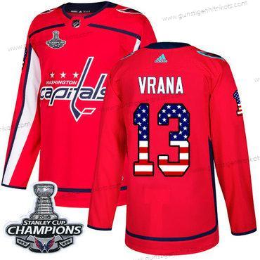 Adidas Herren Washington Capitals #13 Jakub Vrana Heimtrikots Authentisch USA Flag Stanley Cup Final Champions Strickerei NHL Trikots – Rot