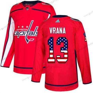 Adidas Herren Washington Capitals #13 Jakub Vrana Heimtrikots Authentisch USA Flag Strickerei NHL Trikots – Rot