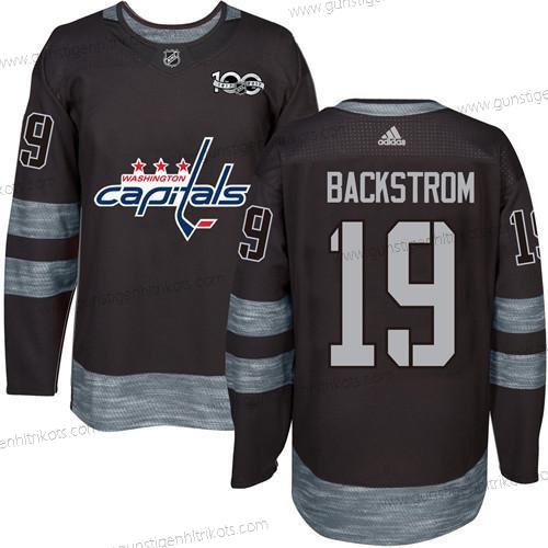 Adidas Herren Washington Capitals #19 Nicklas Backstrom 100th Jahrestag Strickerei NHL 2017 Hockey Trikots – Schwarz