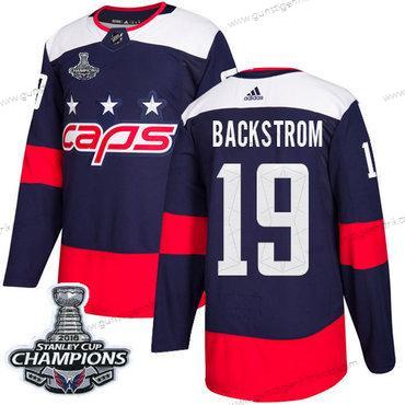 Adidas Herren Washington Capitals #19 Nicklas Backstrom Authentisch 2018 Stadium Series Stanley Cup Final Champions Strickerei NHL Trikots – Marineblau