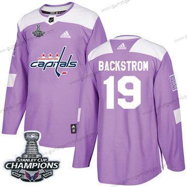 Adidas Herren Washington Capitals #19 Nicklas Backstrom Authentisch Bekämpft Krebs Stanley Cup Final Champions Strickerei NHL Trikots – Lila