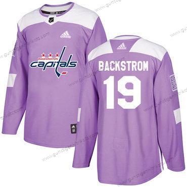 Adidas Herren Washington Capitals #19 Nicklas Backstrom Authentisch Bekämpft Krebs Strickerei NHL Trikots – Lila