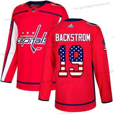 Adidas Herren Washington Capitals #19 Nicklas Backstrom Heimtrikots Authentisch USA Flag Strickerei NHL Trikots – Rot