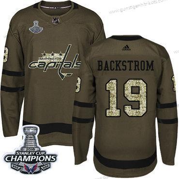 Adidas Herren Washington Capitals #19 Nicklas Backstrom Salute to Service Stanley Cup Final Champions Strickerei NHL Trikots – Grün