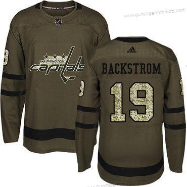 Adidas Herren Washington Capitals #19 Nicklas Backstrom Salute to Service Strickerei NHL Trikots – Grün