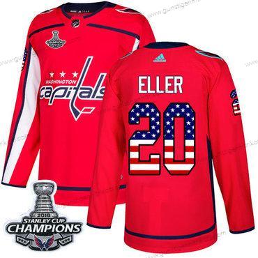 Adidas Herren Washington Capitals #20 Lars Eller Heimtrikots Authentisch USA Flag Stanley Cup Final Champions Strickerei NHL Trikots – Rot