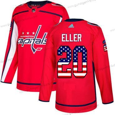 Adidas Herren Washington Capitals #20 Lars Eller Heimtrikots Authentisch USA Flag Strickerei NHL Trikots – Rot