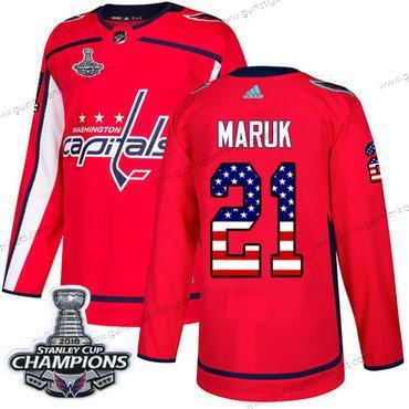 Adidas Herren Washington Capitals #21 Dennis Maruk Heimtrikots Authentisch USA Flag Stanley Cup Final Champions Strickerei NHL Trikots – Rot