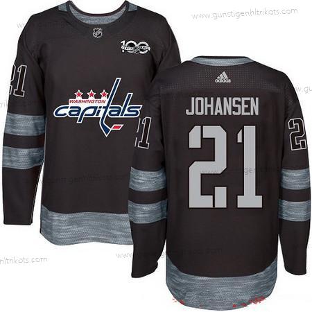 Adidas Herren Washington Capitals #21 Lucas Johansen 100th Jahrestag Strickerei NHL 2017 Hockey Trikots – Schwarz