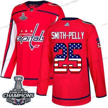 Adidas Herren Washington Capitals #25 Devante Smith-Pelly Heimtrikots Authentisch USA Flag Stanley Cup Final Champions Strickerei NHL Trikots – Rot