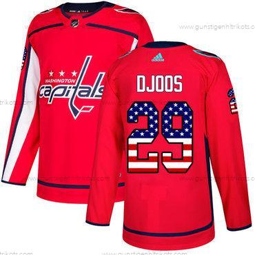 Adidas Herren Washington Capitals #29 Christian Djoos Heimtrikots Authentisch USA Flag Strickerei NHL Trikots – Rot