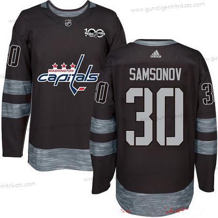 Adidas Herren Washington Capitals #30 Ilya Samsonov 100th Jahrestag Strickerei NHL 2017 Hockey Trikots – Schwarz