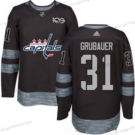 Adidas Herren Washington Capitals #31 Philipp Grubauer 100th Jahrestag Strickerei NHL 2017 Hockey Trikots – Schwarz