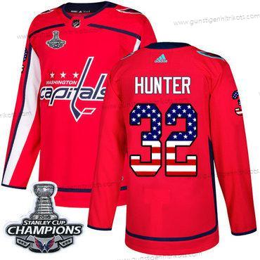 Adidas Herren Washington Capitals #32 Dale Hunter Heimtrikots Authentisch USA Flag Stanley Cup Final Champions Strickerei NHL Trikots – Rot