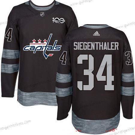 Adidas Herren Washington Capitals #34 Jonas Siegenthaler 100th Jahrestag Strickerei NHL 2017 Hockey Trikots – Schwarz