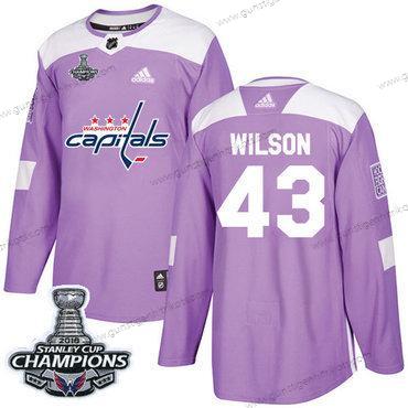 Adidas Herren Washington Capitals #43 Tom Wilson Authentisch Bekämpft Krebs Stanley Cup Final Champions Strickerei NHL Trikots – Lila