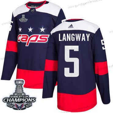 Adidas Herren Washington Capitals #5 Rod Langway Authentisch 2018 Stadium Series Stanley Cup Final Champions Strickerei NHL Trikots – Marineblau