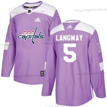 Adidas Herren Washington Capitals #5 Rod Langway Authentisch Bekämpft Krebs Strickerei NHL Trikots – Lila