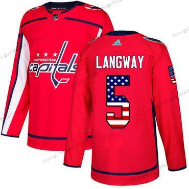 Adidas Herren Washington Capitals #5 Rod Langway Heimtrikots Authentisch USA Flag Strickerei NHL Trikots – Rot