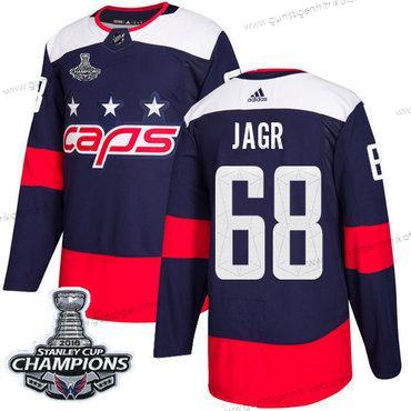 Adidas Herren Washington Capitals #68 Jaromir Jagr Authentisch 2018 Stadium Series Stanley Cup Final Champions Strickerei NHL Trikots – Marineblau