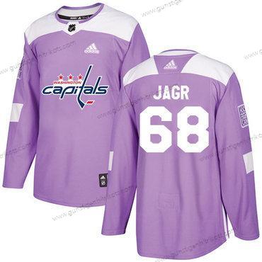 Adidas Herren Washington Capitals #68 Jaromir Jagr Authentisch Bekämpft Krebs Strickerei NHL Trikots – Lila