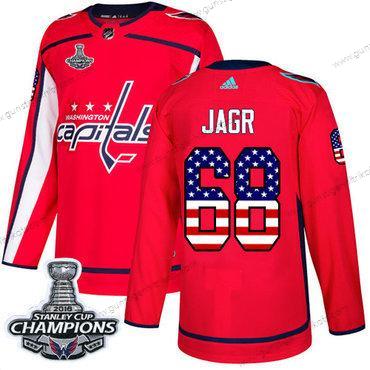 Adidas Herren Washington Capitals #68 Jaromir Jagr Heimtrikots Authentisch USA Flag Stanley Cup Final Champions Strickerei NHL Trikots – Rot