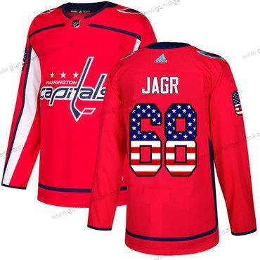 Adidas Herren Washington Capitals #68 Jaromir Jagr Heimtrikots Authentisch USA Flag Strickerei NHL Trikots – Rot