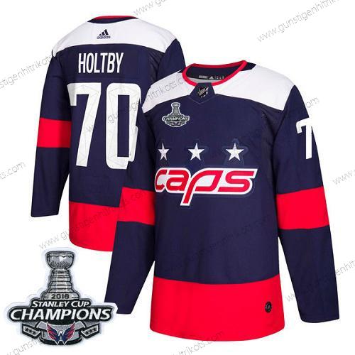 Adidas Herren Washington Capitals #70 Braden Holtby Authentisch 2018 Stadium Series Stanley Cup Final Champions Strickerei NHL Trikots – Marineblau