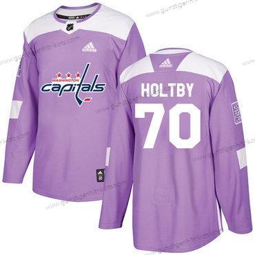 Adidas Herren Washington Capitals #70 Braden Holtby Authentisch Bekämpft Krebs Strickerei NHL Trikots – Lila