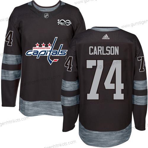 Adidas Herren Washington Capitals #74 John Carlson 100th Jahrestag Strickerei NHL 2017 Hockey Trikots – Schwarz