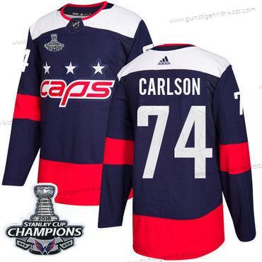 Adidas Herren Washington Capitals #74 John Carlson Authentisch 2018 Stadium Series Stanley Cup Final Champions Strickerei NHL Trikots – Marineblau