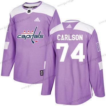 Adidas Herren Washington Capitals #74 John Carlson Authentisch Bekämpft Krebs Strickerei NHL Trikots – Lila