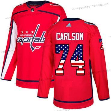 Adidas Herren Washington Capitals #74 John Carlson Heimtrikots Authentisch USA Flag Strickerei NHL Trikots – Rot