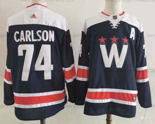 Adidas Herren Washington Capitals #74 John Carlson New Strickerei NHL Trikots – Marineblau Blau