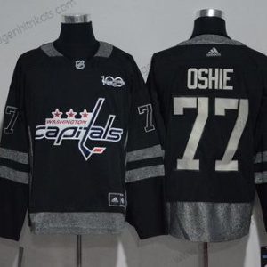 Adidas Herren Washington Capitals #77 T. J. Oshie 100th Jahrestag Strickerei NHL 2017 Hockey Trikots – Schwarz