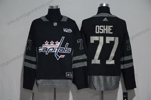 Adidas Herren Washington Capitals #77 T. J. Oshie 100th Jahrestag Strickerei NHL 2017 Hockey Trikots – Schwarz