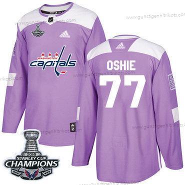 Adidas Herren Washington Capitals #77 T. J. Oshie Authentisch Bekämpft Krebs Stanley Cup Final Champions Strickerei NHL Trikots – Lila