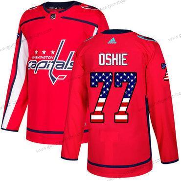 Adidas Herren Washington Capitals #77 T. J. Oshie Heimtrikots Authentisch USA Flag Strickerei NHL Trikots – Rot