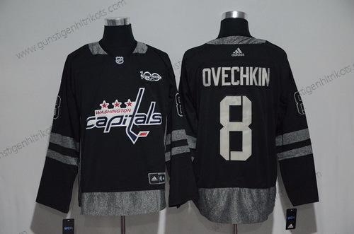 Adidas Herren Washington Capitals #8 Alex Ovechkin 100th Jahrestag Strickerei NHL 2017 Hockey Trikots – Schwarz