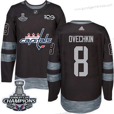 Adidas Herren Washington Capitals #8 Alex Ovechkin 1917-2017 100th Jahrestag Stanley Cup Final Champions Strickerei NHL Trikots – Schwarz