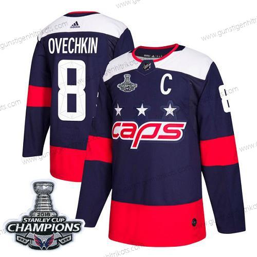 Adidas Herren Washington Capitals #8 Alex Ovechkin Authentisch 2018 Stadium Series Stanley Cup Final Champions Strickerei NHL Trikots – Marineblau