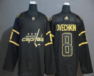 Adidas Herren Washington Capitals #8 Alexander Ovechkin Golden Strickerei NHL Trikots – Schwarz