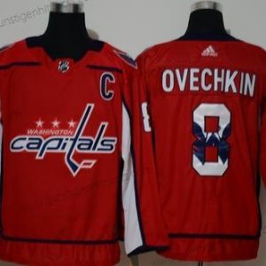 Adidas Herren Washington Capitals #8 Alexander Ovechkin With Team Logo Strickerei NHL Trikots – Rot