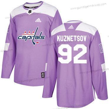 Adidas Herren Washington Capitals #92 Evgeny Kuznetsov Authentisch Bekämpft Krebs Strickerei NHL Trikots – Lila