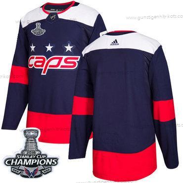 Adidas Herren Washington Capitals Leer Authentisch 2018 Stadium Series Stanley Cup Final Champions Strickerei NHL Trikots – Marineblau