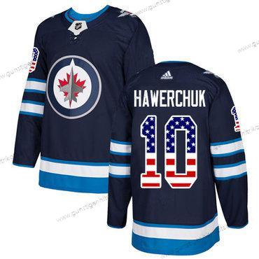 Adidas Herren Winnipeg Jets #10 Dale Hawerchuk Heimtrikots Authentisch USA Flag Strickerei NHL Trikots – Marineblau Blau