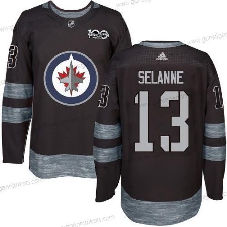 Adidas Herren Winnipeg Jets #13 Teemu Selanne 100th Jahrestag Strickerei NHL 2017 Hockey Trikots – Schwarz