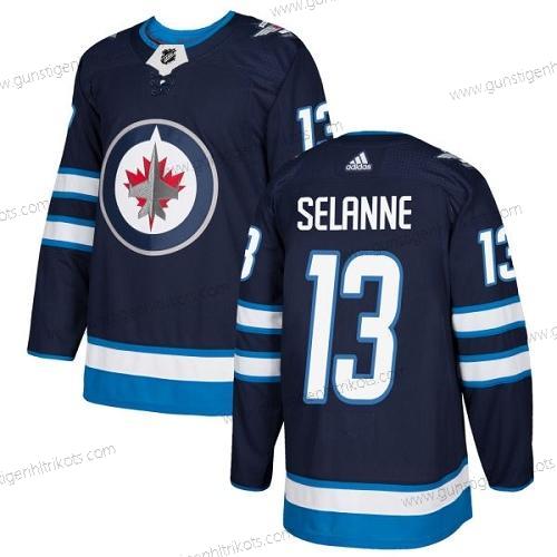 Adidas Herren Winnipeg Jets #13 Teemu Selanne Heimtrikots Authentisch Strickerei NHL Trikots – Marineblau Blau