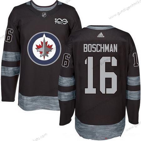 Adidas Herren Winnipeg Jets #16 Laurie Boschman 100th Jahrestag Strickerei NHL 2017 Hockey Trikots – Schwarz