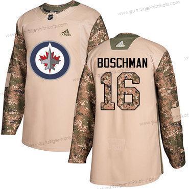 Adidas Herren Winnipeg Jets #16 Laurie Boschman Authentisch 2017 Veterans Day Strickerei NHL Trikots – Tarnfarbe